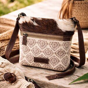 Myra Bag Sixtease Hair-On Hide Canvas Leather Crossbody | Boho Artisan